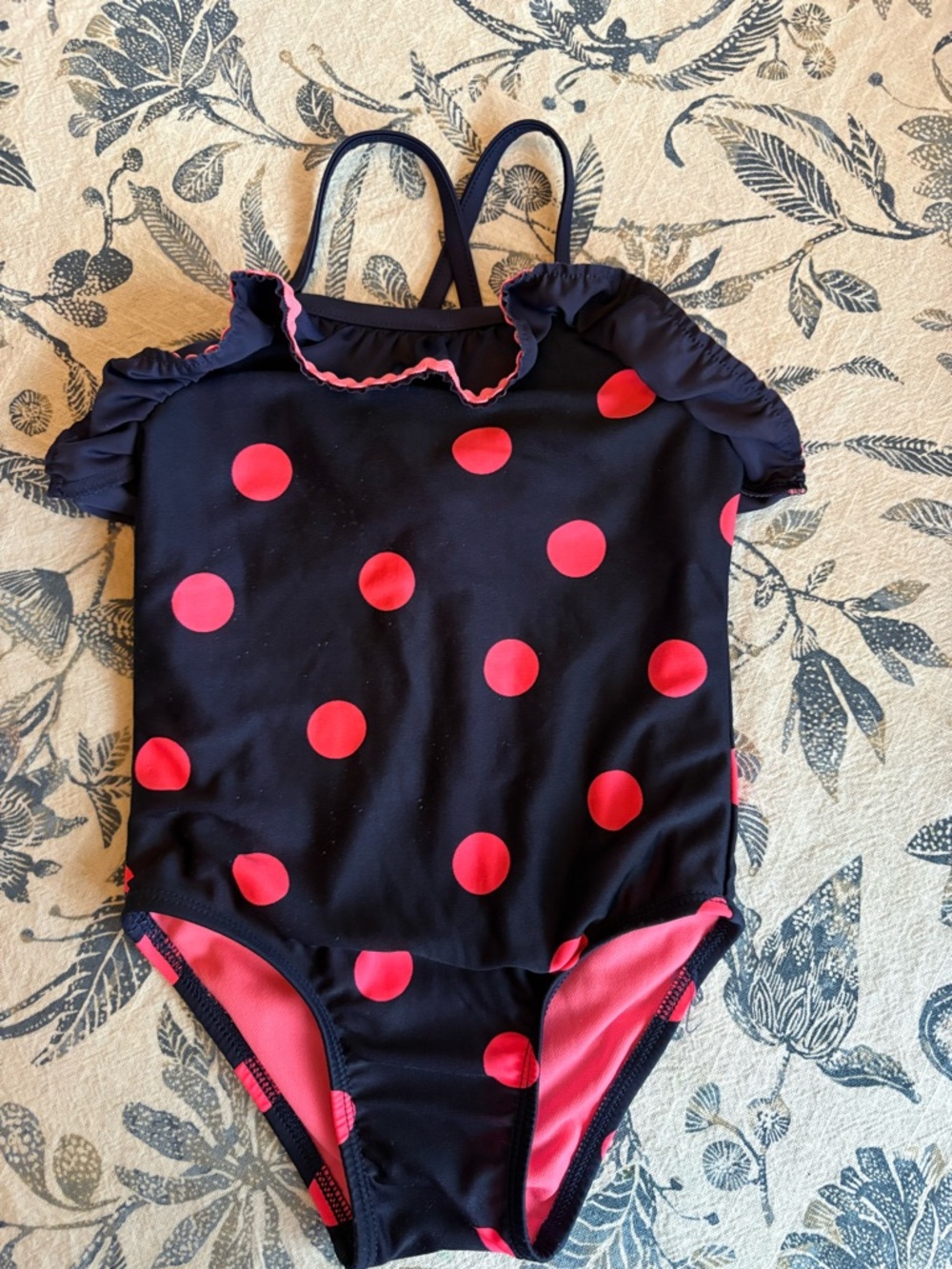 Cat & Jack Navy One-Piece with Pink Trim and polka dots